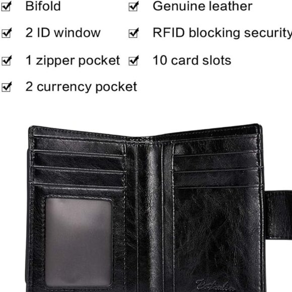 BOSTANTEN Women Leather RFID Blocking Small Bifold Zipper Pocket Wallet - Black - Picture 3 of 11